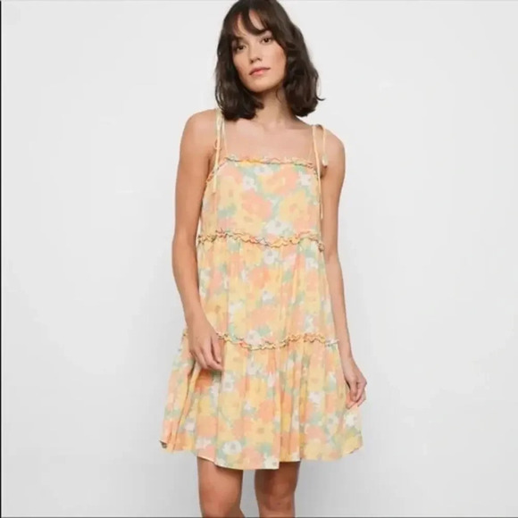 RAILS Caralyn Mini Shift Dress in Daisy Meadow Size XS Yellow Orange Floral - Picture 1 of 9